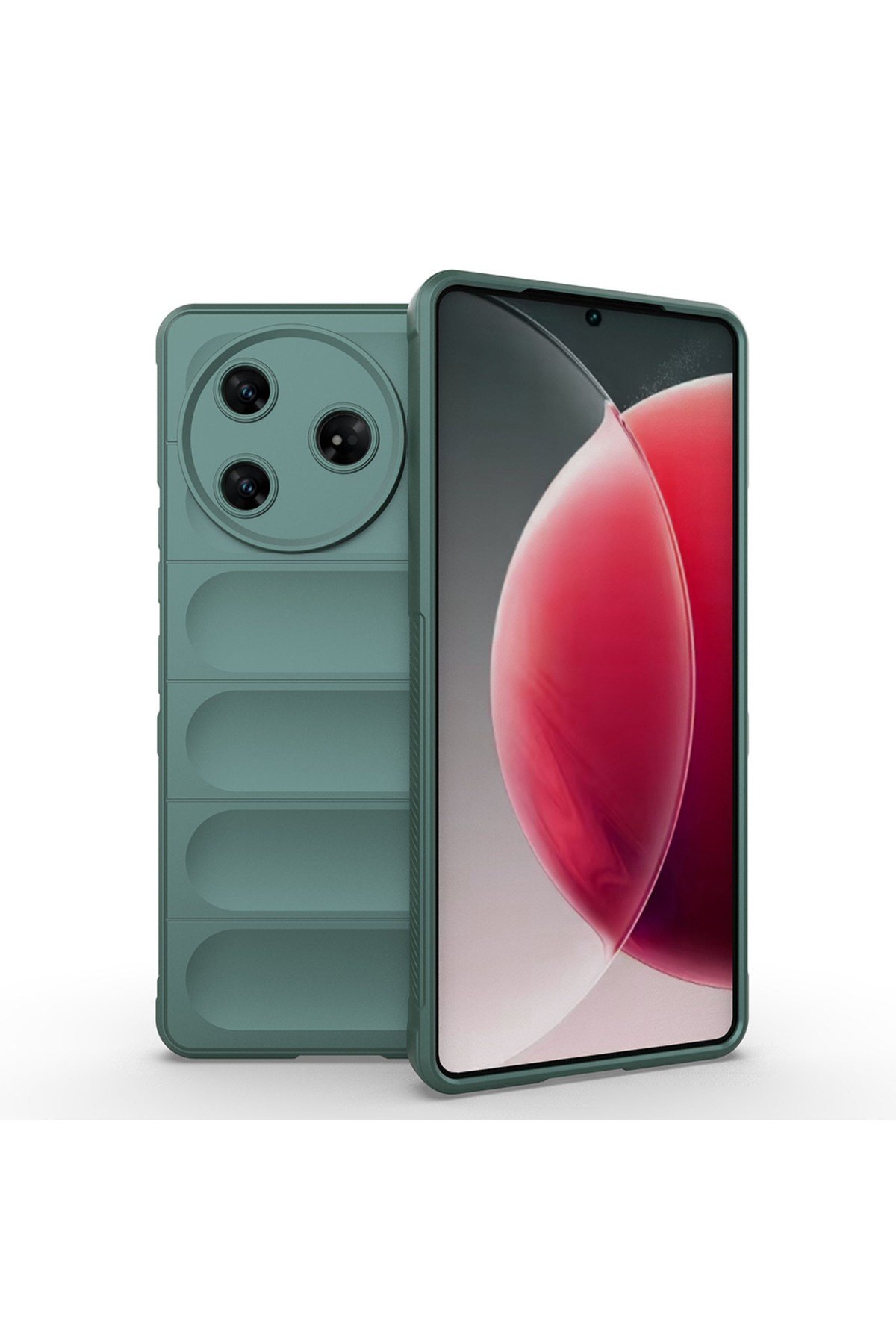 Tecno Spark 30 Pro Kılıf Esnek TPU Oyuklu Arka Yüzey Tasarımlı NVTH Etnik Silikon Kapak - Koyu Yeşil