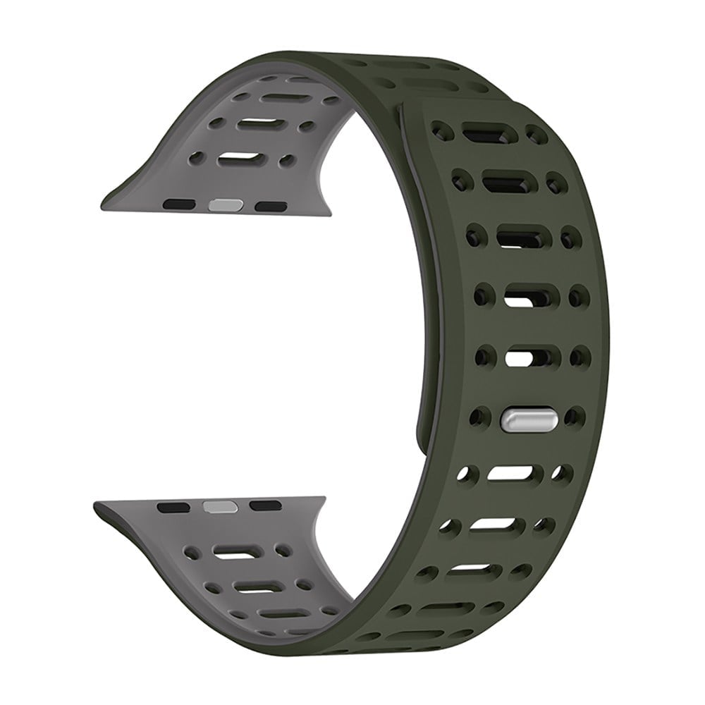 Watch 10 42mm Uyumlu NVTH KRD-124 Silikon Kordon Strap Kayış-Koyu Yeşil-Gri