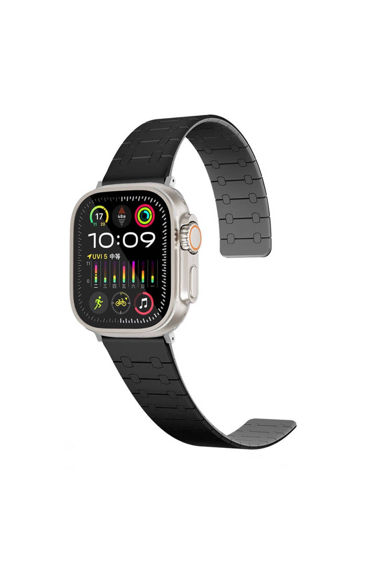 Watch 42mm NVTH KRD-111 Çizgili Desenli Silikon Kordon-Siyah