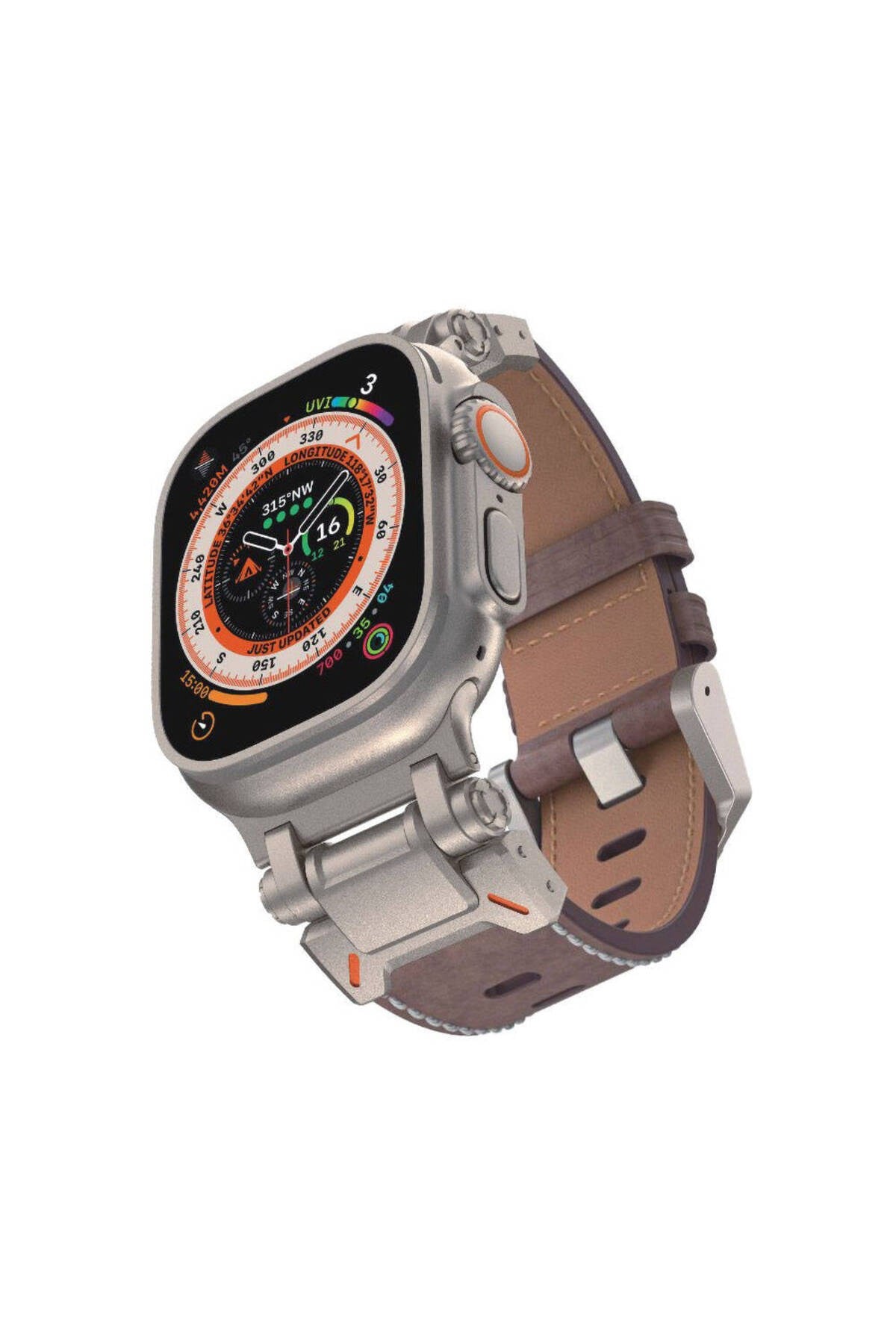 Watch 42mm NVTH KRD-114 Metal Başlıklı Suni Deri Kordon-Koyu Kahve