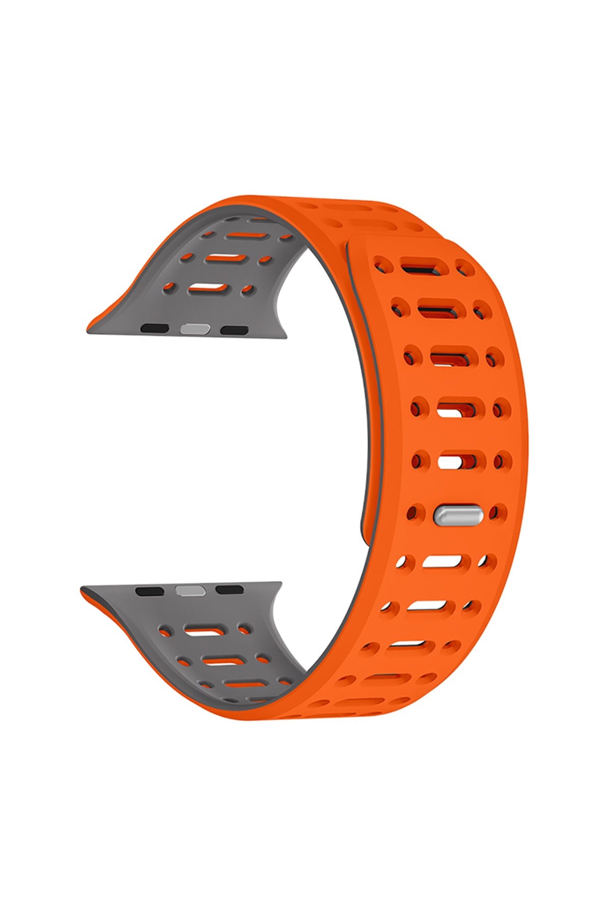 Watch 42mm Uyumlu NVTH KRD-124 Silikon Kordon Strap Kayış-Turuncu-Gri