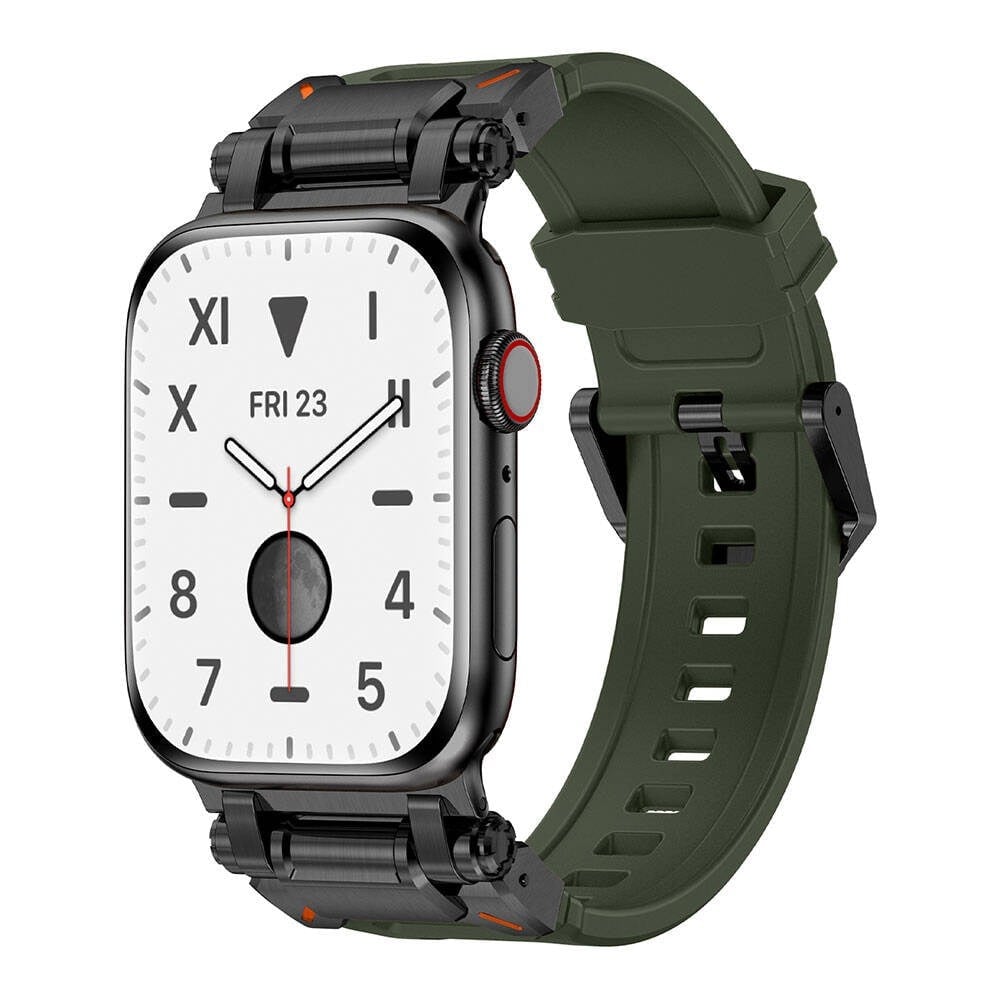 Watch 44mm NVTH KRD-101 Titanyum Metal Başlıklı Silikon Kordon-Siyah-Yeşil