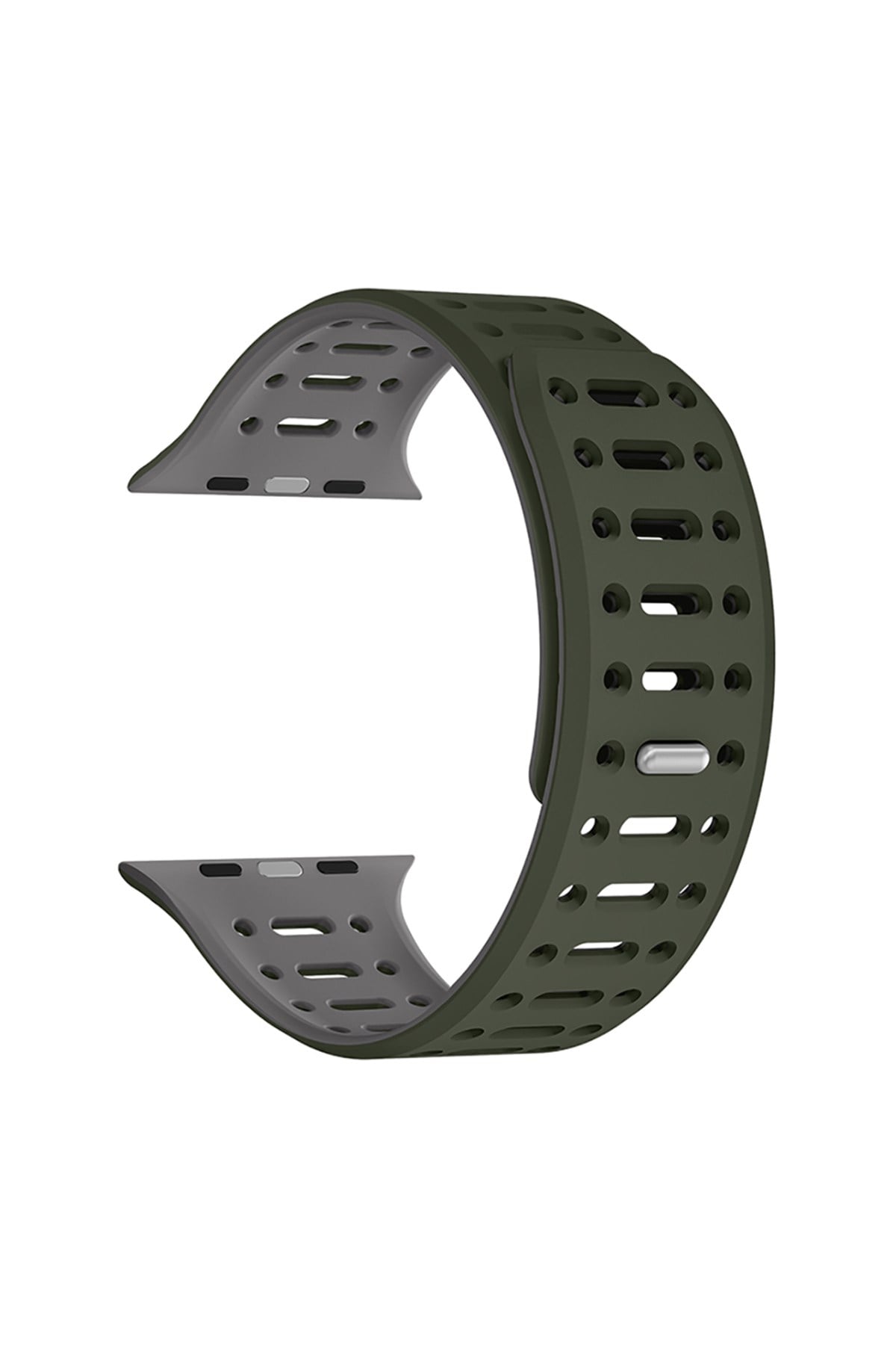 Watch Ultra 49mm Uyumlu NVTH KRD-124 Silikon Kordon Strap Kayış-Koyu Yeşil-Gri