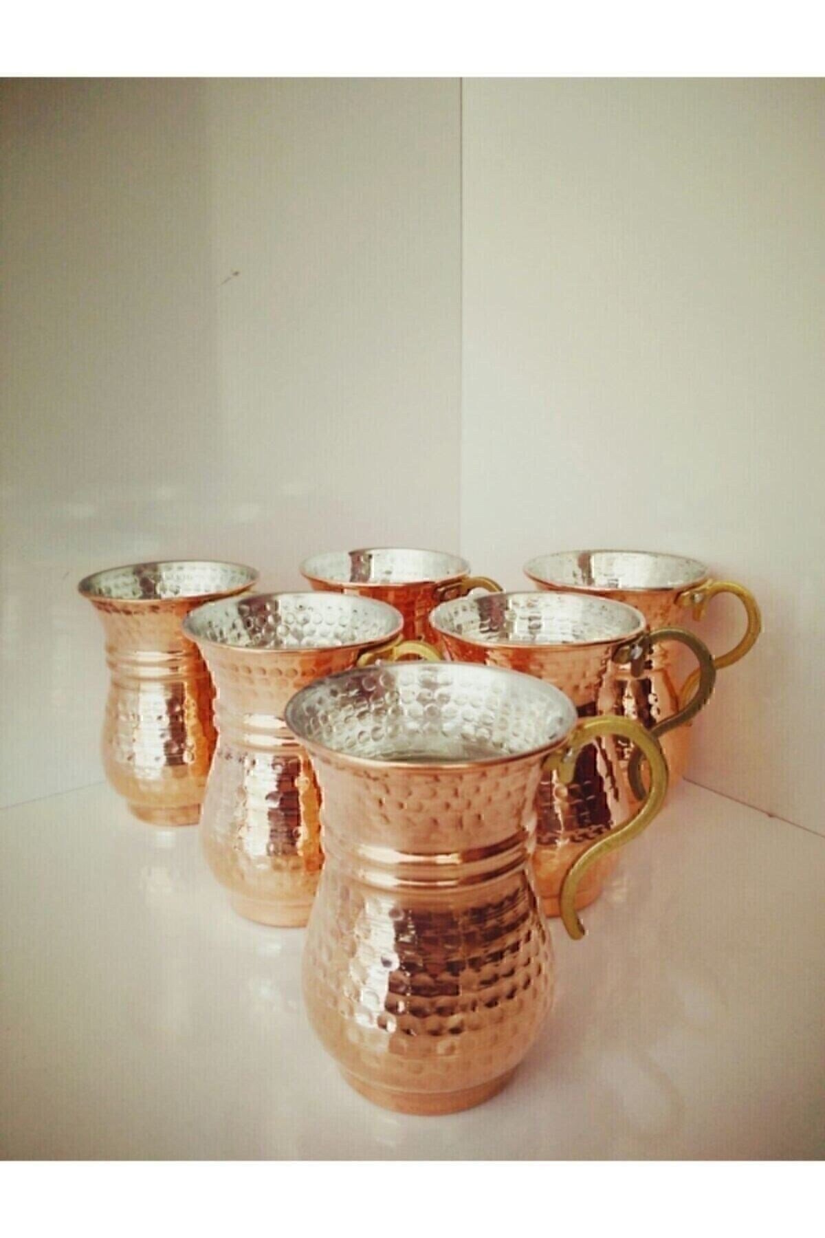 6'lı El Dövmesi Nostaljik Bakır  Ayran Bardağı