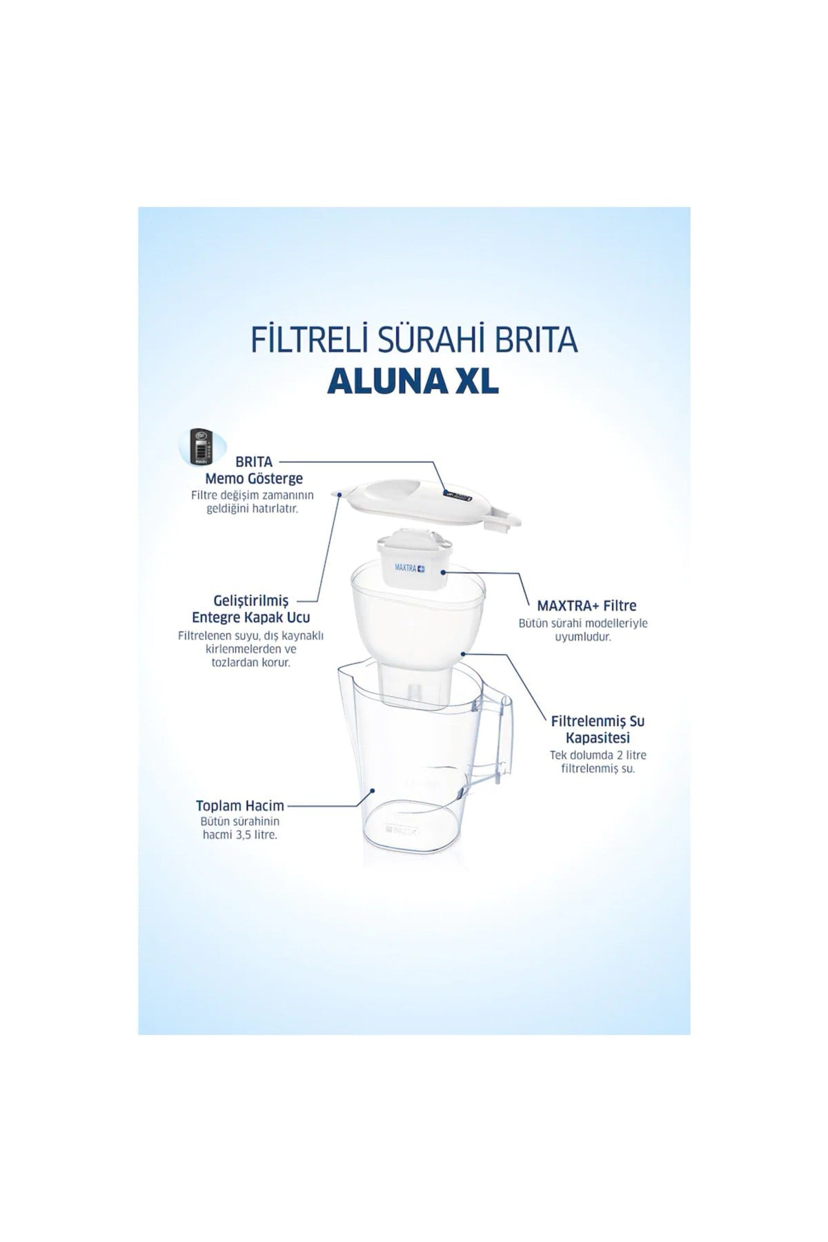 Aluna Xl Maxtra Filtreli Su Arıtmalı 3.5 Lt. Akıllı Beyaz Sürahi