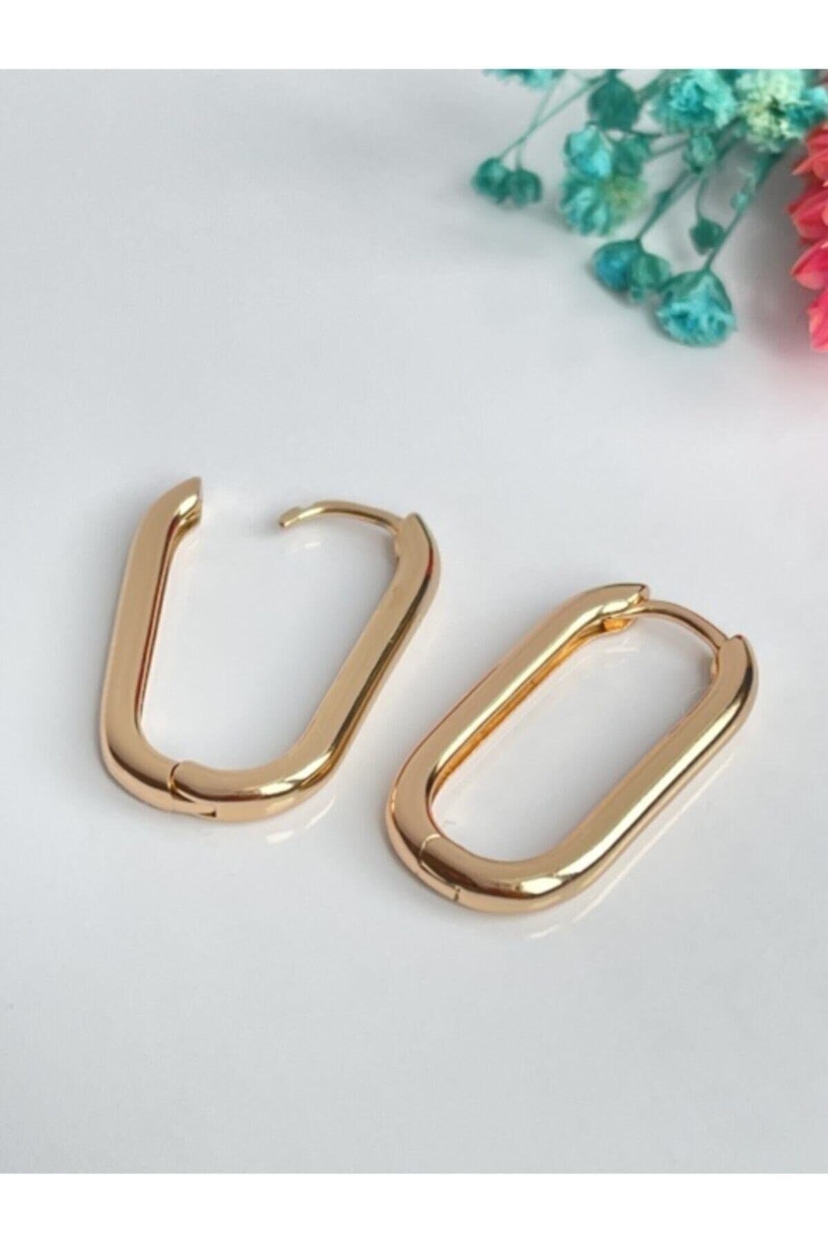Dikdörtgen Gold Küpe