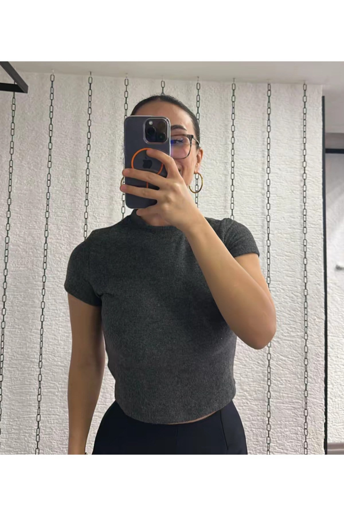 Kadın Basic Kısa Kollu Bisiklet Yaka Crop Tişört