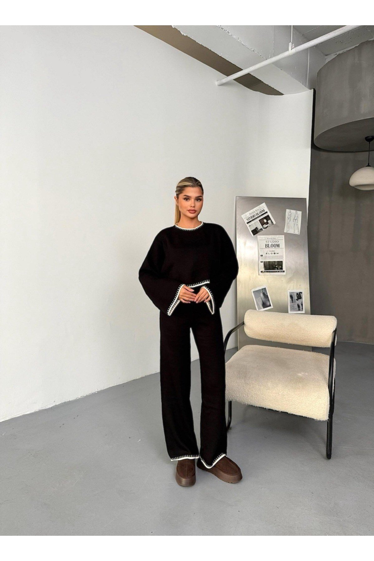 Kadın Oversize Triko Takım – Geniş Paça ve Rahat Kalıp