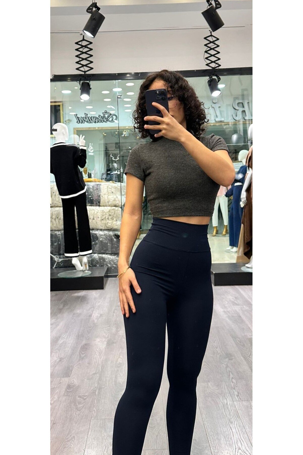 Kadın Yüksek Bel Toparlayıcı Lacivert Spor Tayt