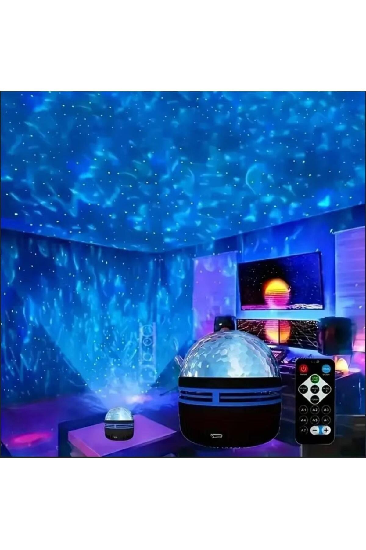 Kuzey Projektörlü Yansıtmalı Çocuk Bebek Odası Gece Lambası Mavi