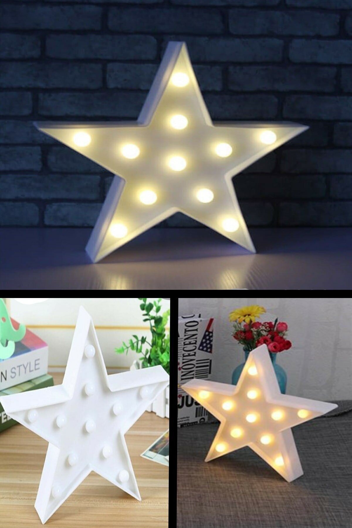 Led Işıklı Beyaz Yıldız Star Masa Duvar Gece Lambası 3d