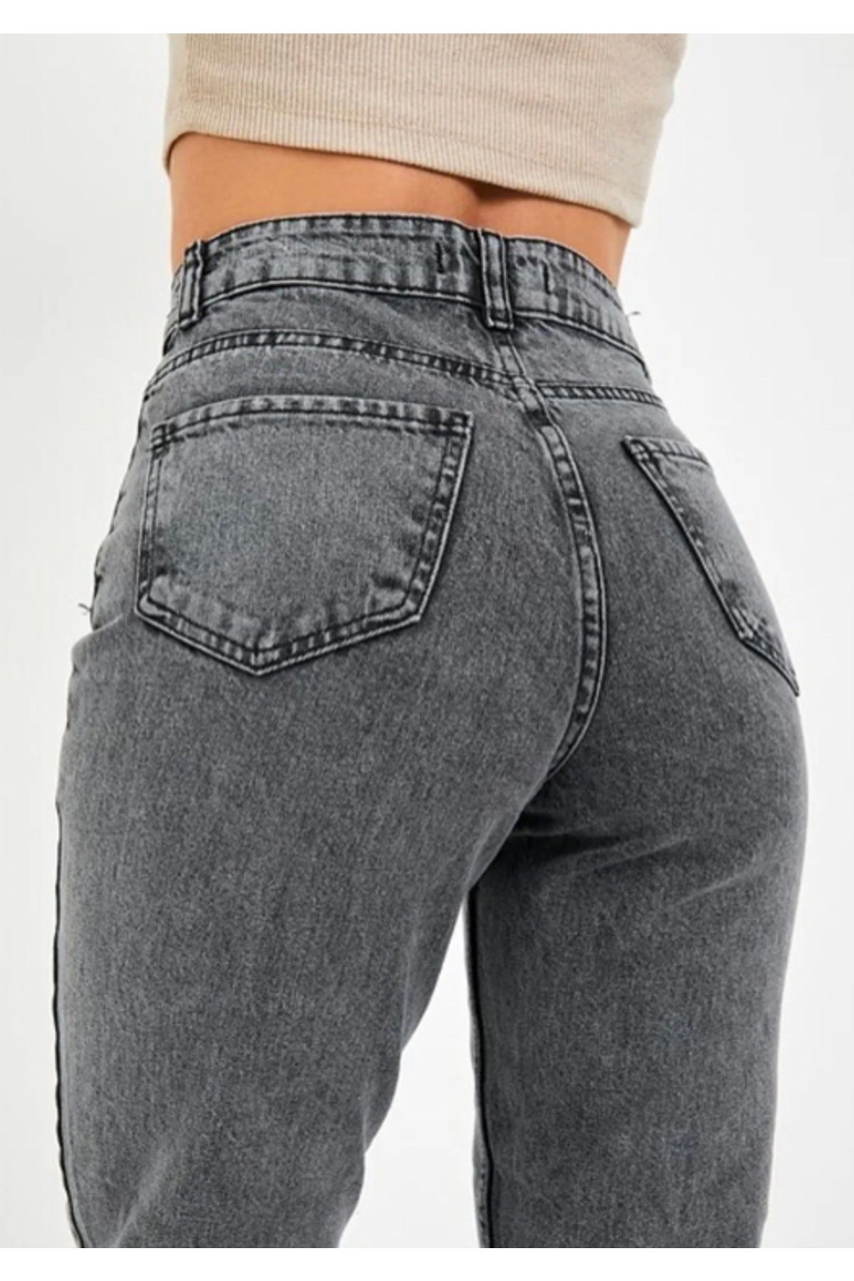 Omoda-füme Solmaz Mom Jean Kadın Boyfriend Yüksek Bel Power Likra