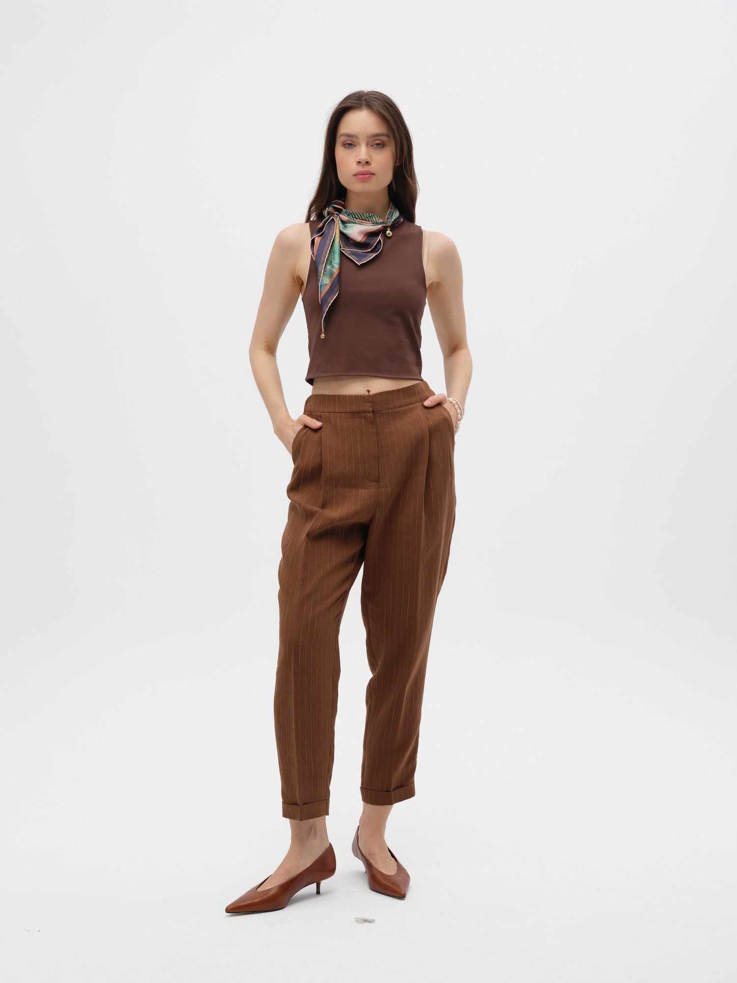 Piarbi Bilek Boy Havuç Kesim Pantolon - Enfiye Tencel Karışımlı Premium Carrot Pants Tasarım