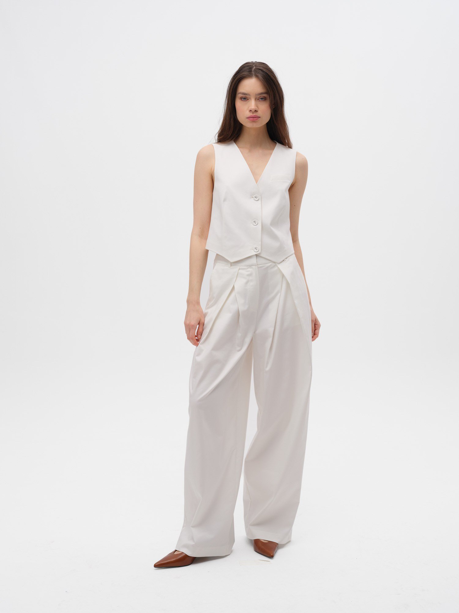 Piarbi Clean Look Minimalist Yelek - Off White Pamuk Modal Karışımlı Premium Tasarım Vest | Yalın Kesim Lüks Kadın Üst Giyim Koleksiyonu