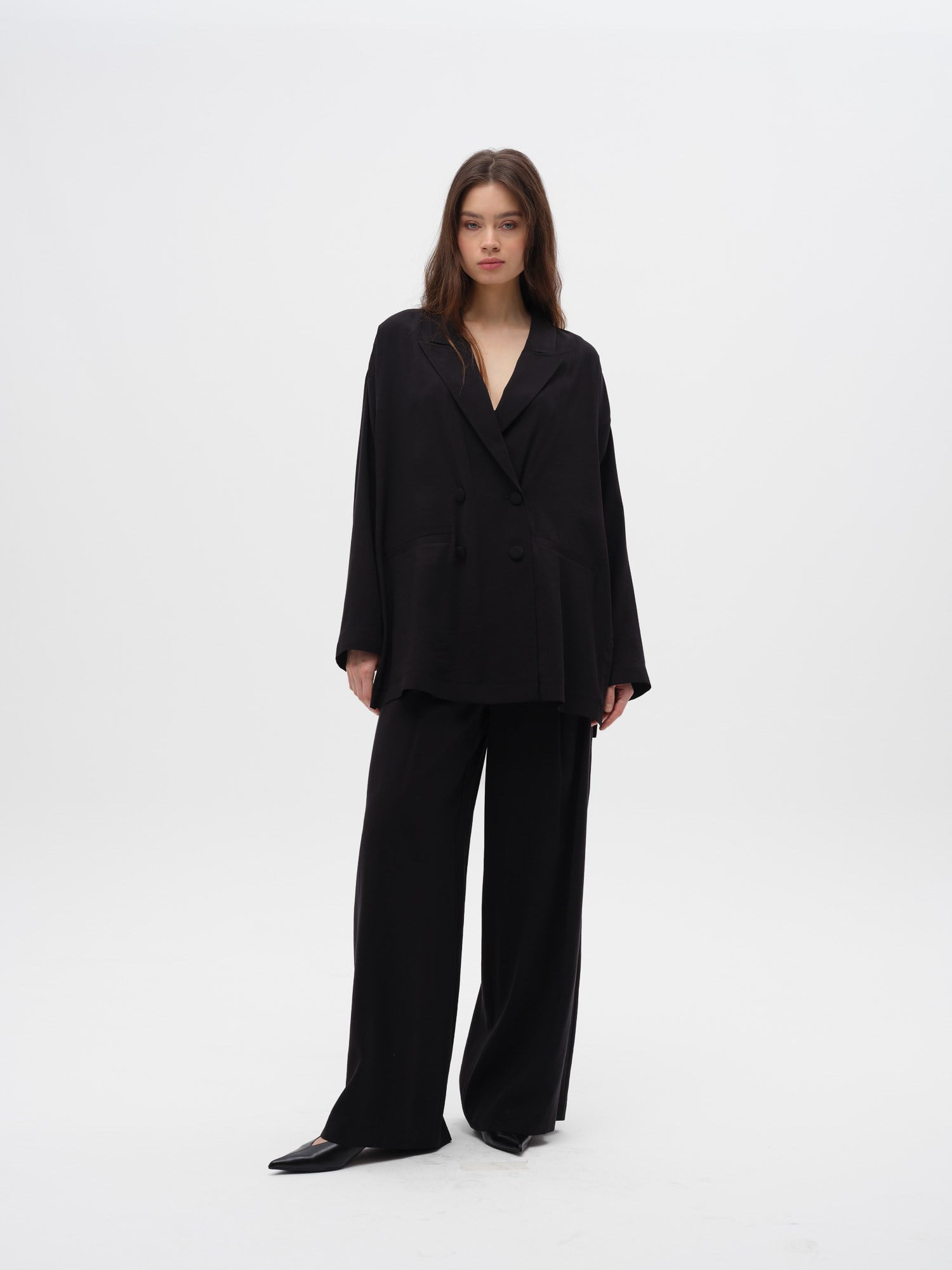 Piarbi Oversize Kruvaze Ceket - Mikro Modal & Tencel Dökümlü Form