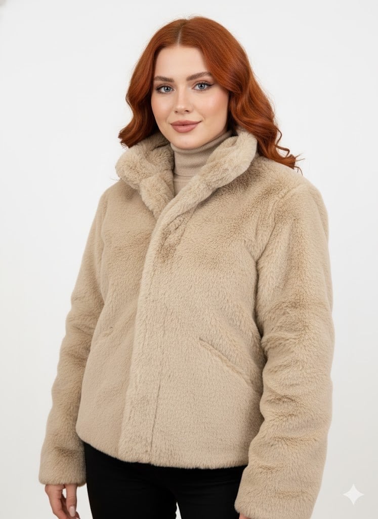 Bej Kısa Suni Peluş