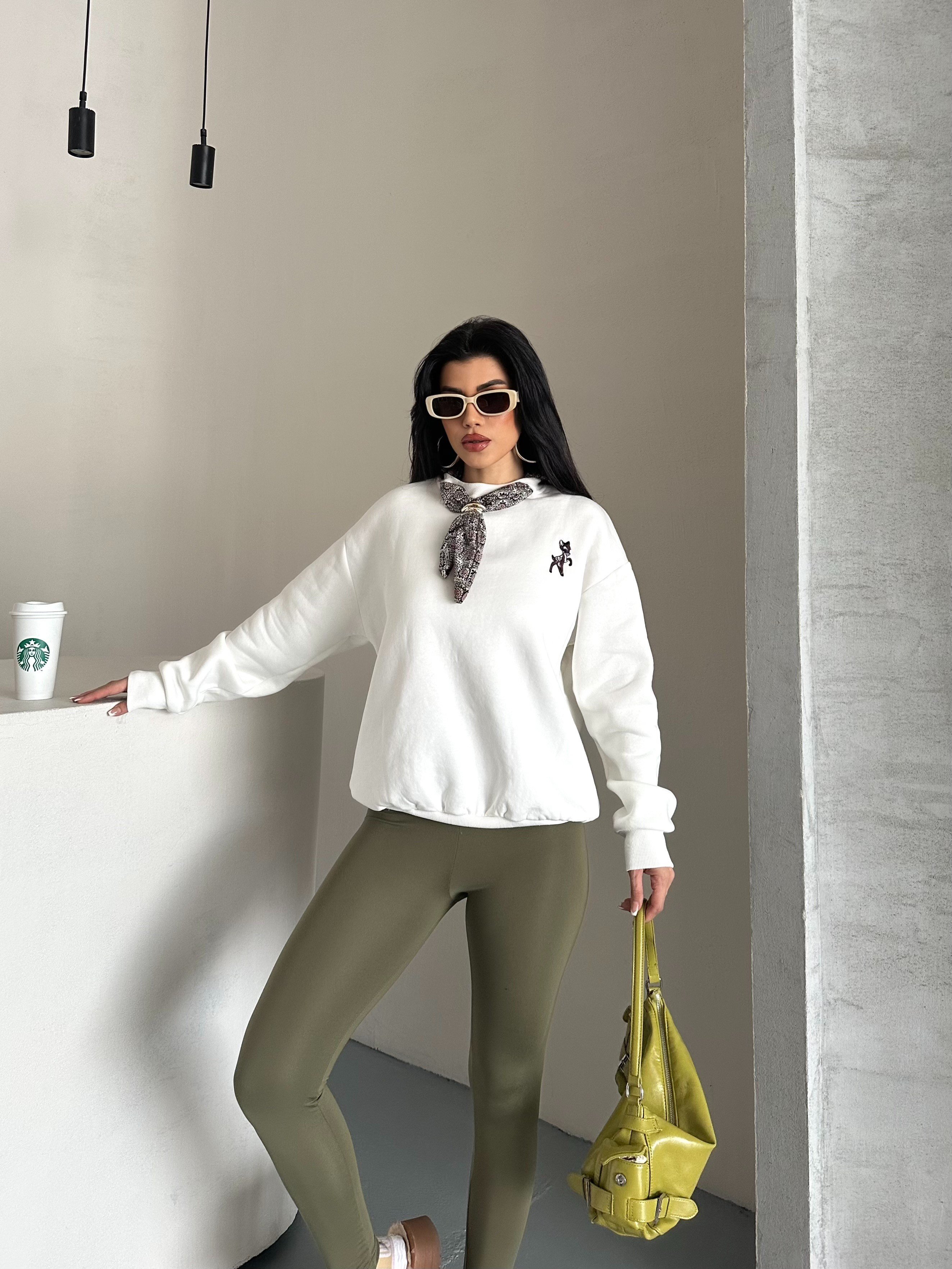 Fularlı Basit Sweaters Krem