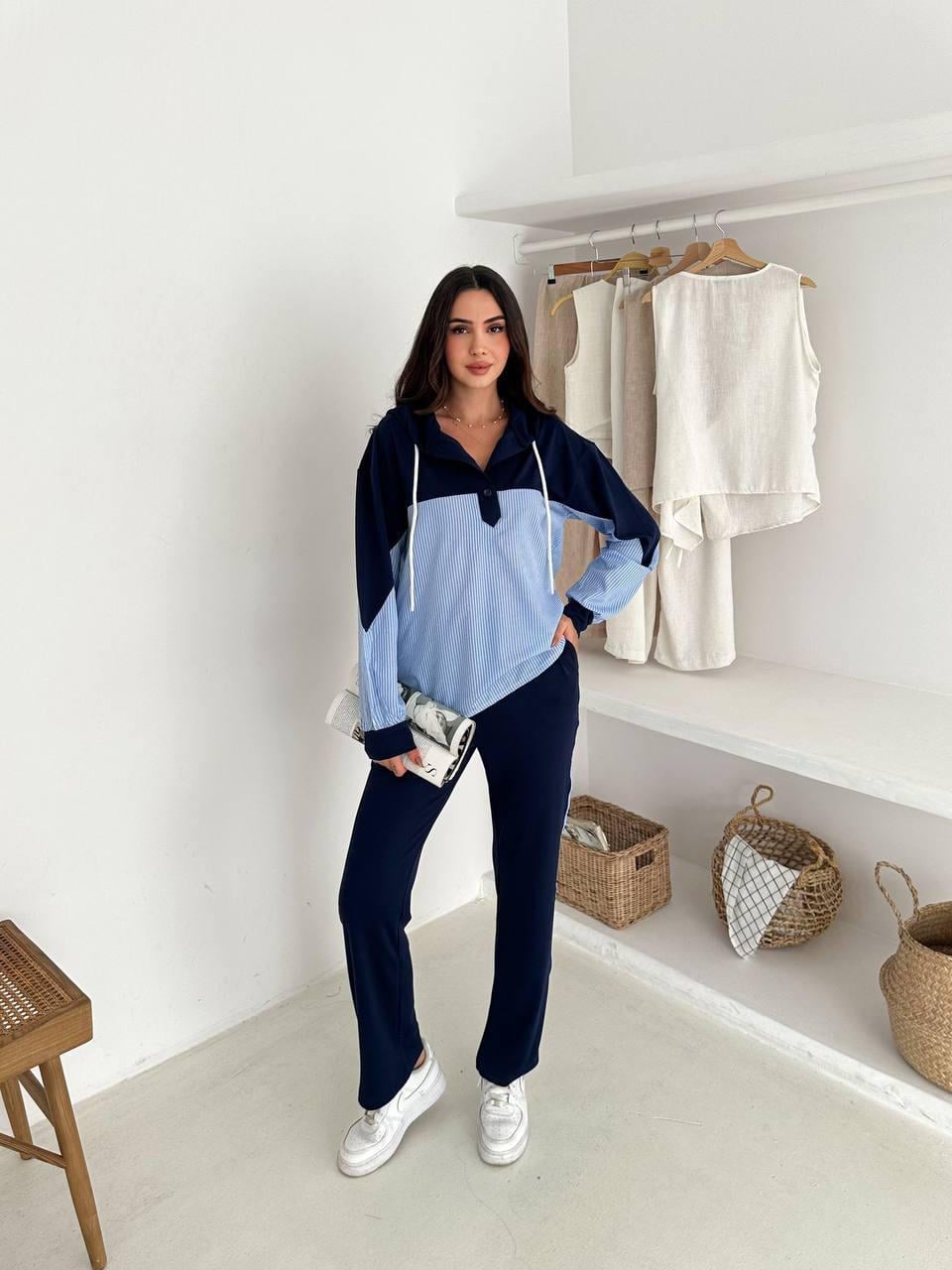 Modal Kumaş Oysh Poplin Kumaş Detaylı Takım Lacivert