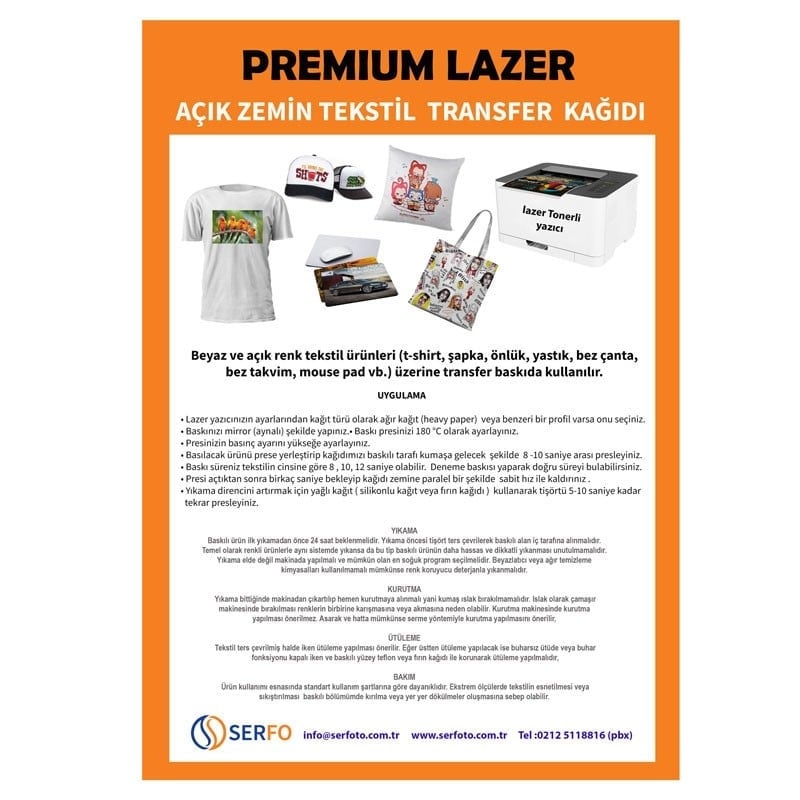 Lazer Premium Açık Zemin Tekstil Transfer Kağıdı A3 (1 adet)