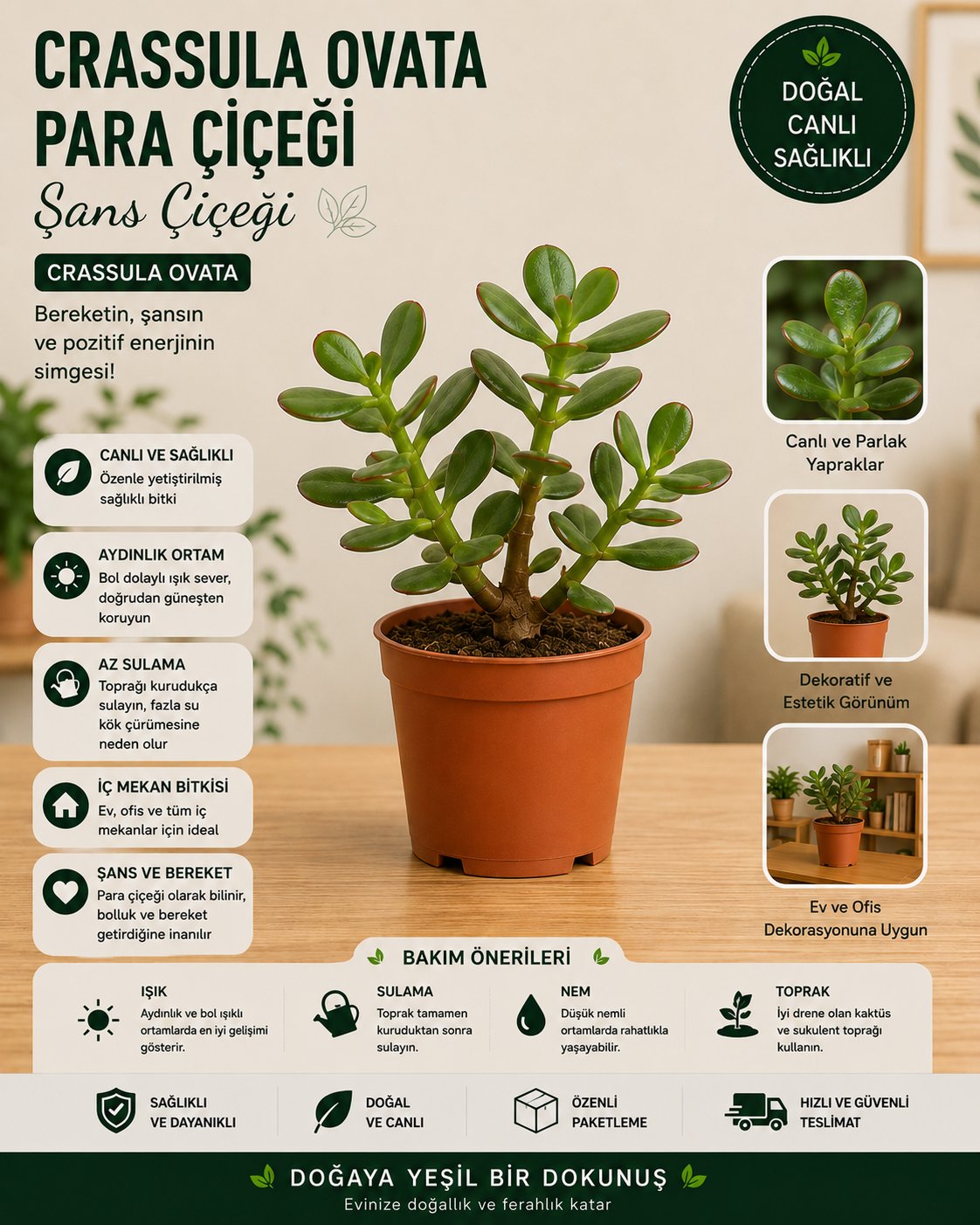 Crassula Ovata Para Çiçeği (Şans Çiçeği) | 5,5'luk Saksıda Canlı Bitki