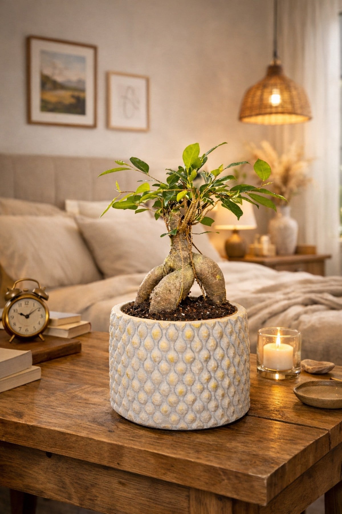 Dekoratif Saksılı Ficus Ginseng Bonsai Canlı Bitki – Masaüstü Ofis Ev Salon Bitkisi