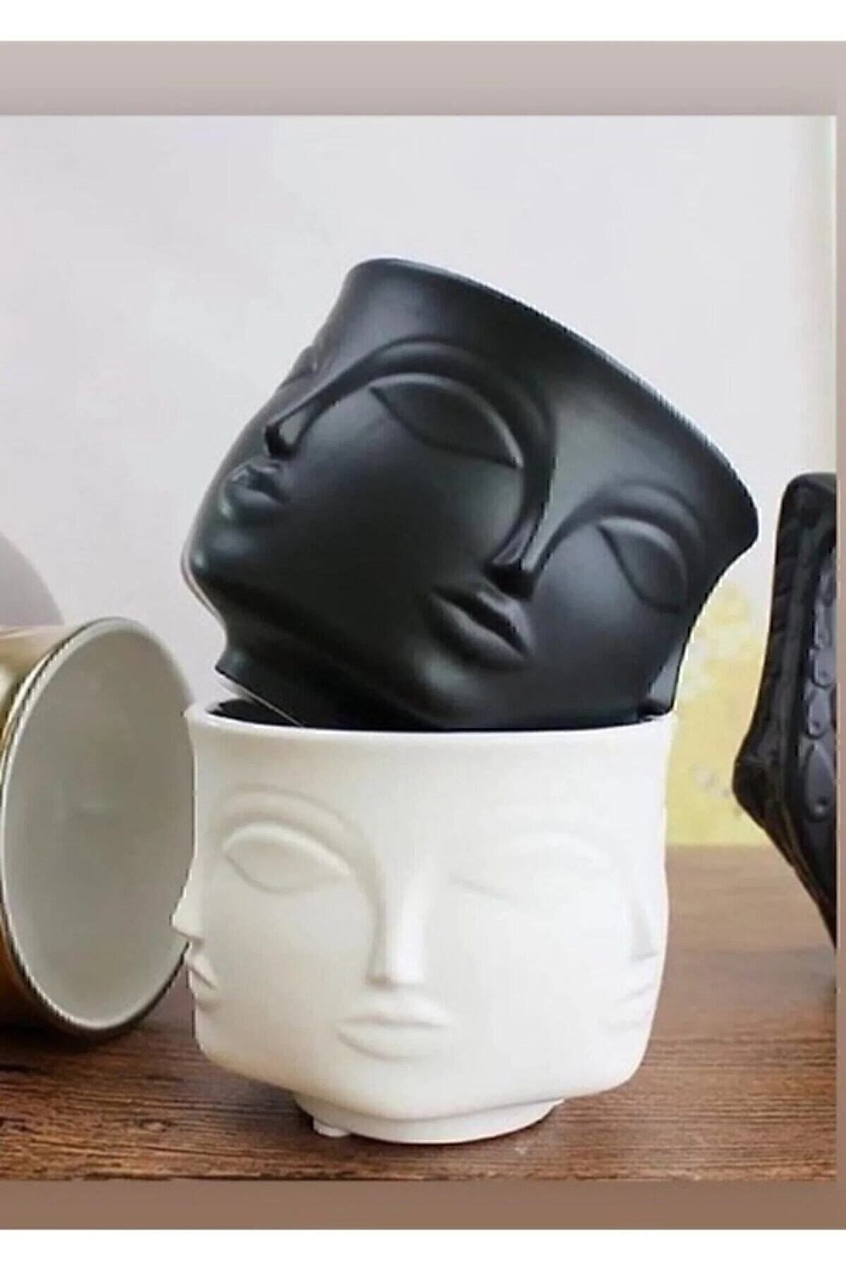 Dora Maar Musa Çok Yüzlü Beton Saksı&vazo 2'li Set (siyah-beyaz)