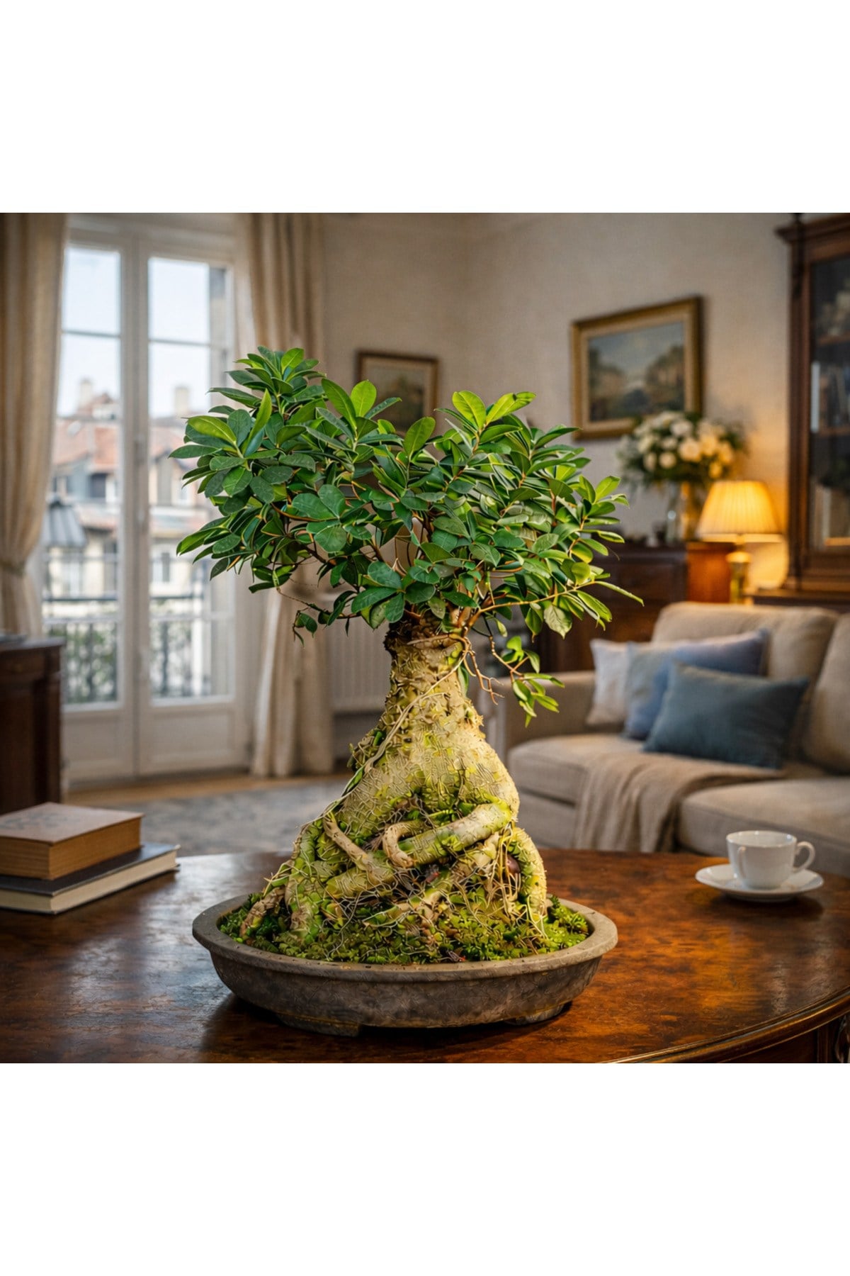 Ficus Ginseng Bonsai Canlı Bitki - Özel Formlu Dolgun Gövdeli Dekoratif Büyük Boy Bonsai Ağacı