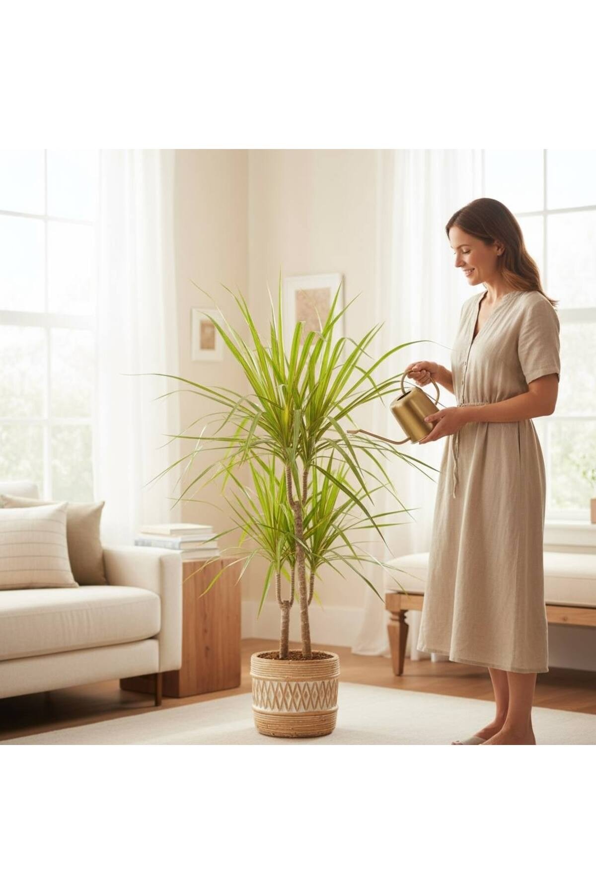 SEPET DİZAYN DEKORATİF TAŞ SAKSI DA EJDERHA AĞACI DRACAENA MARGİNATA 110-120 CM