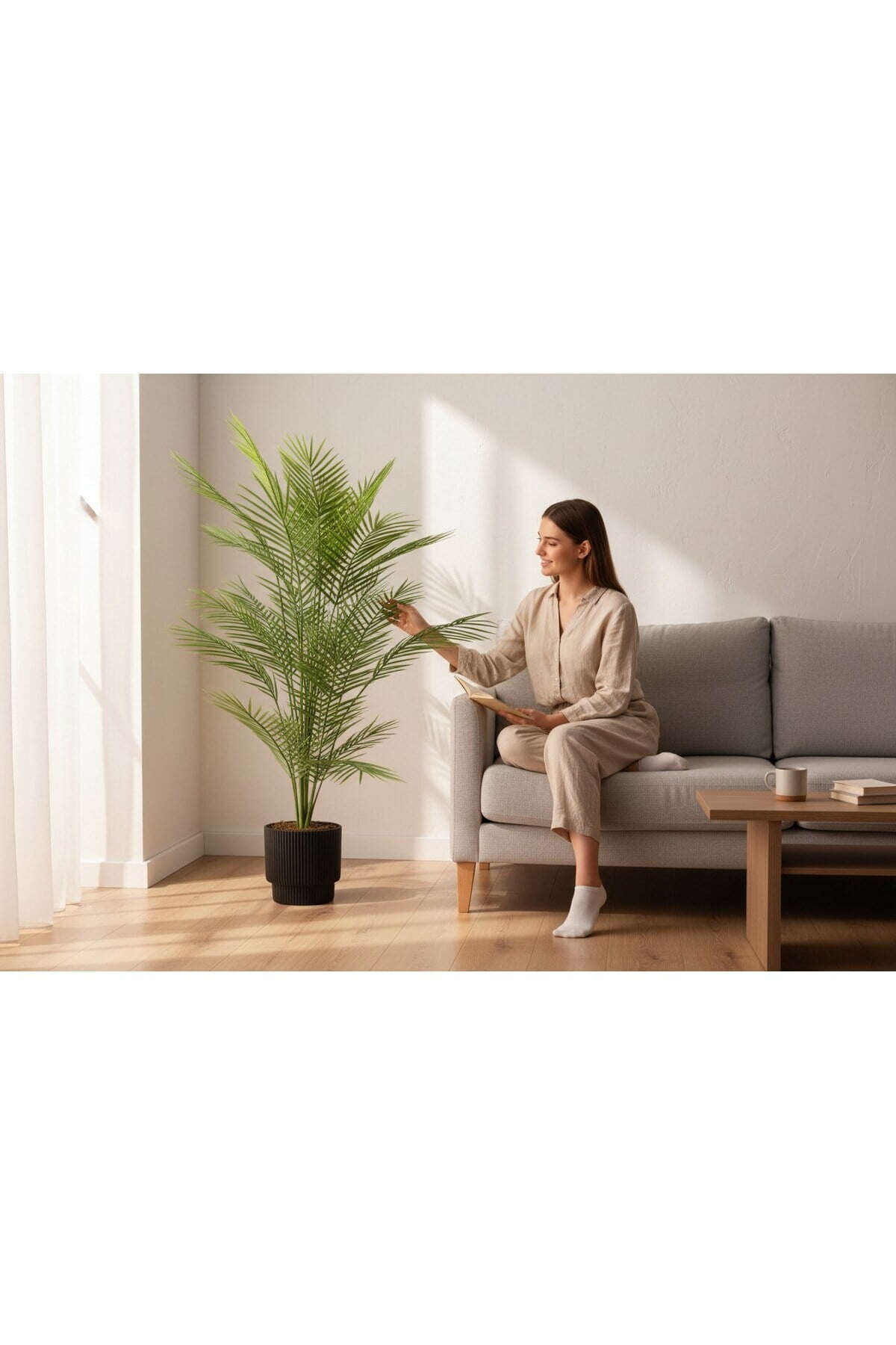 Yapay Areka Ağacı Palmiye Ağacı Salon Bitkisi Yapay Areka 130 Cm 20 Yaprak siyah vega saksı