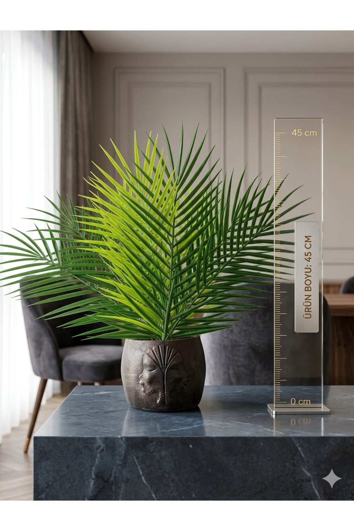 Yapay Areka Palmiyesi 45 cm Antik Bet Saksılı Lüks Salon Bitkisi Ev Ofis Yapay Çiçek