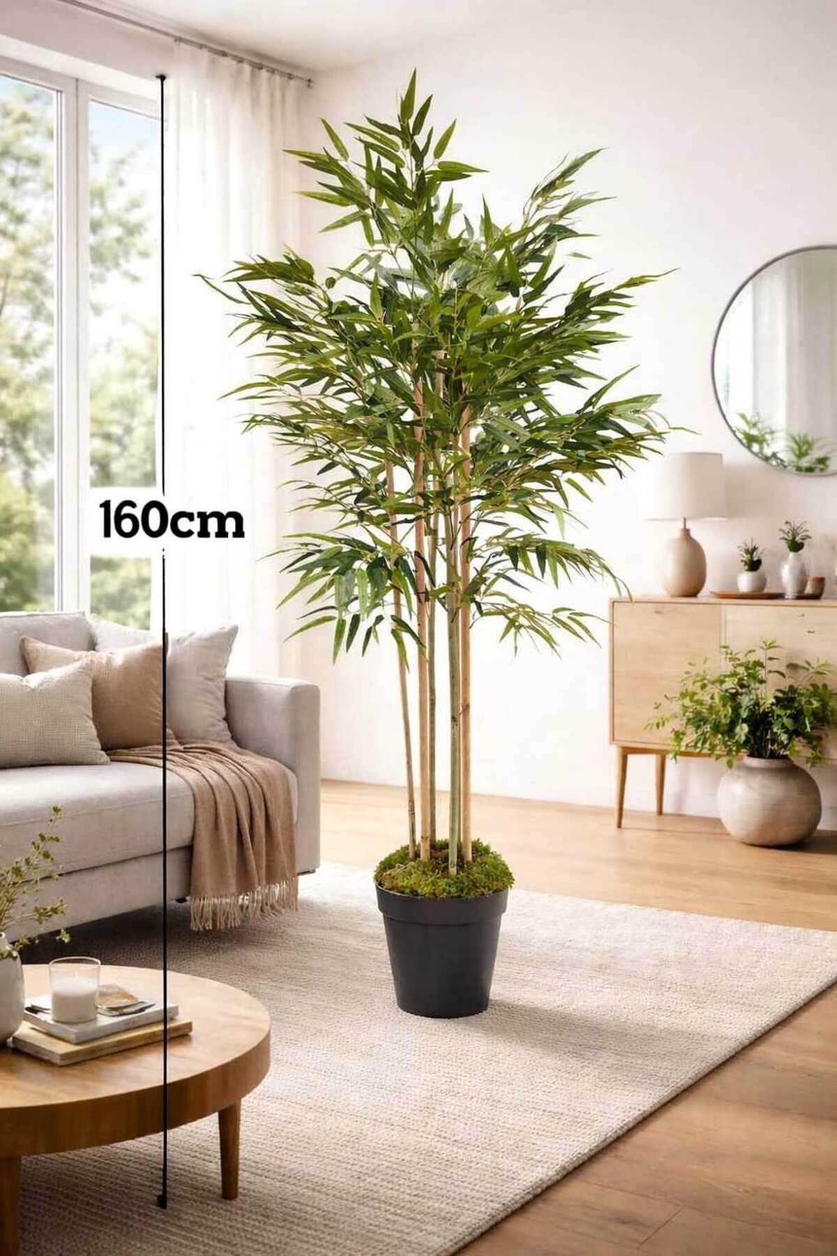YAPAY BAMBU 6 GÖVDELİ LÜKS YAPRAKLI 160 CM BOYUNDA DEKORATİF MODERN AĞAÇ