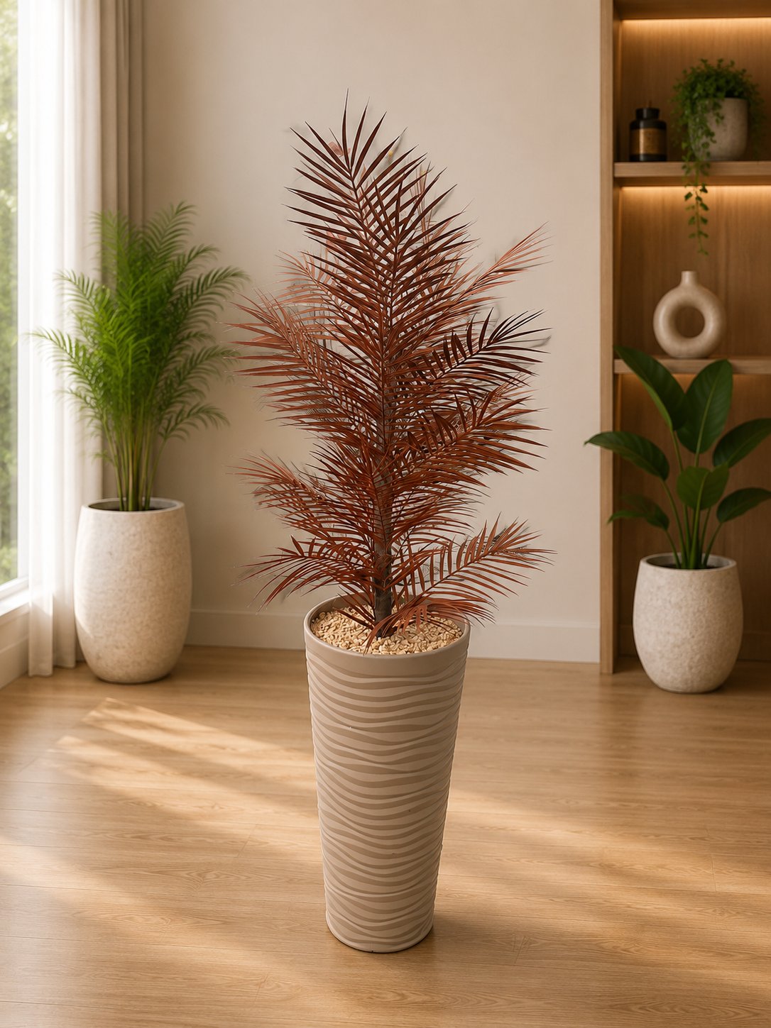 Yapay Bordo Areka Palmiyesi 140 cm | Saksılı Büyük Boy Dekoratif Salon Bitkisi