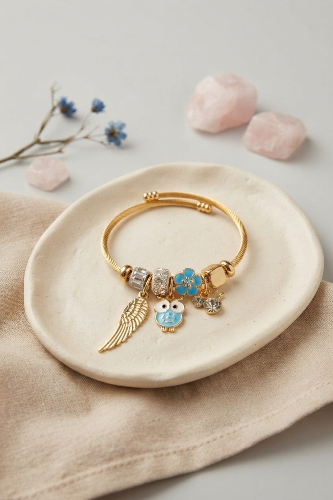 Baykuş Model Gold Renk Charmlı Bileklik