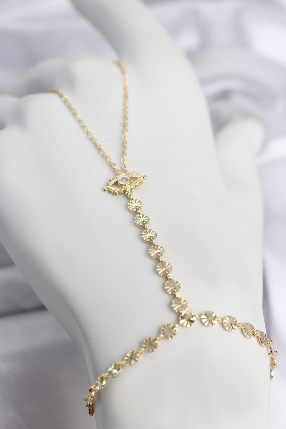Gold Renk Pirinç Zirkon Taşlı Göz Model Şahmeran