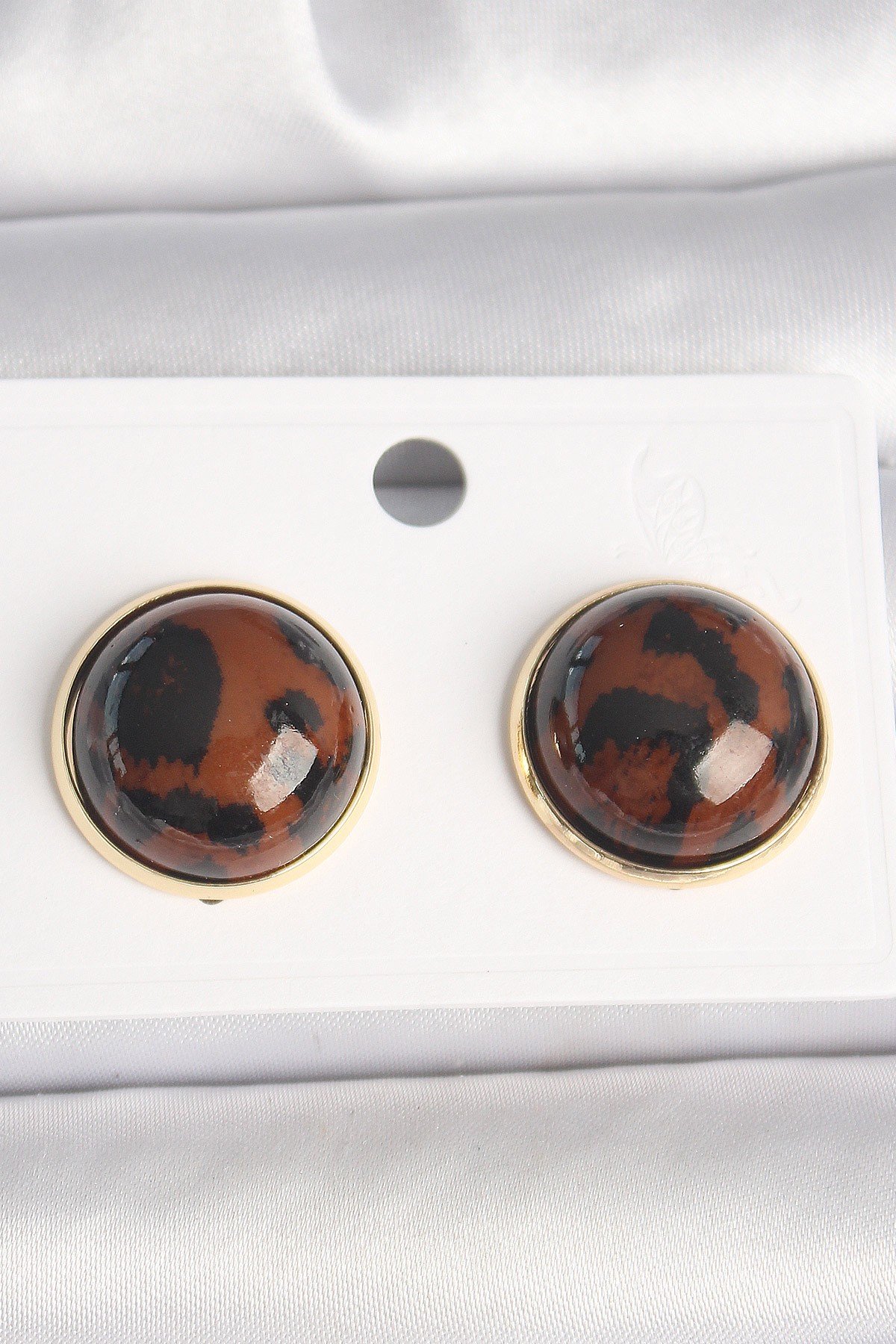 Pirinç Gold Renk 3D Daire Leopar Model Kadın Küpe