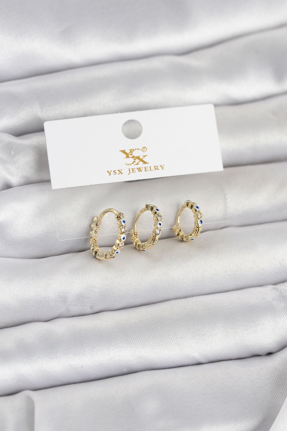 Pirinç Gold Renk Nazarlı Model 3'lü Kadın Küpe