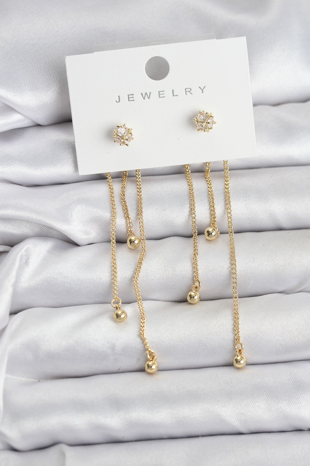 Topçuk Model Gold Renk Pirinç Sallantılı Kadın Küpe Seti