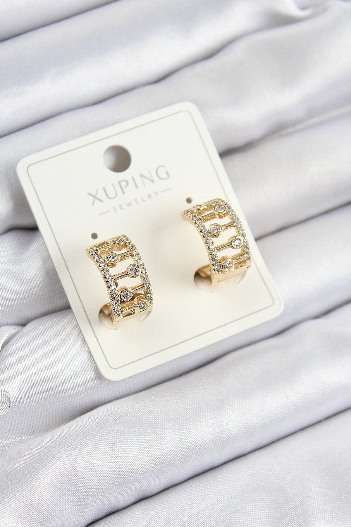 Xuping Zirkon Taşlı Çit Halka Model Gold Renk Kadın Küpe