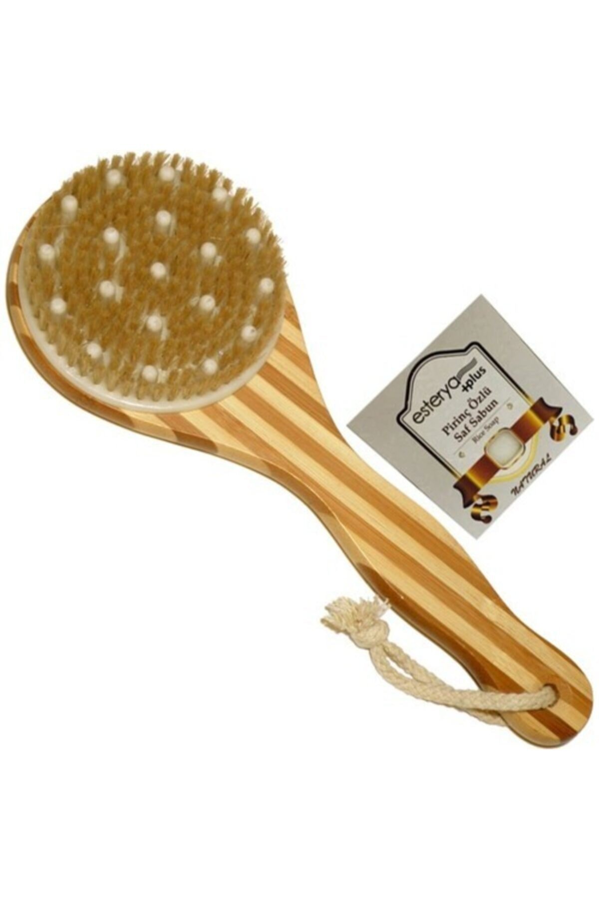 Doğal Bambu Banyo Masaj Selülit Fırçası Ve Esterya Plus Pirinç Sabunu Seti