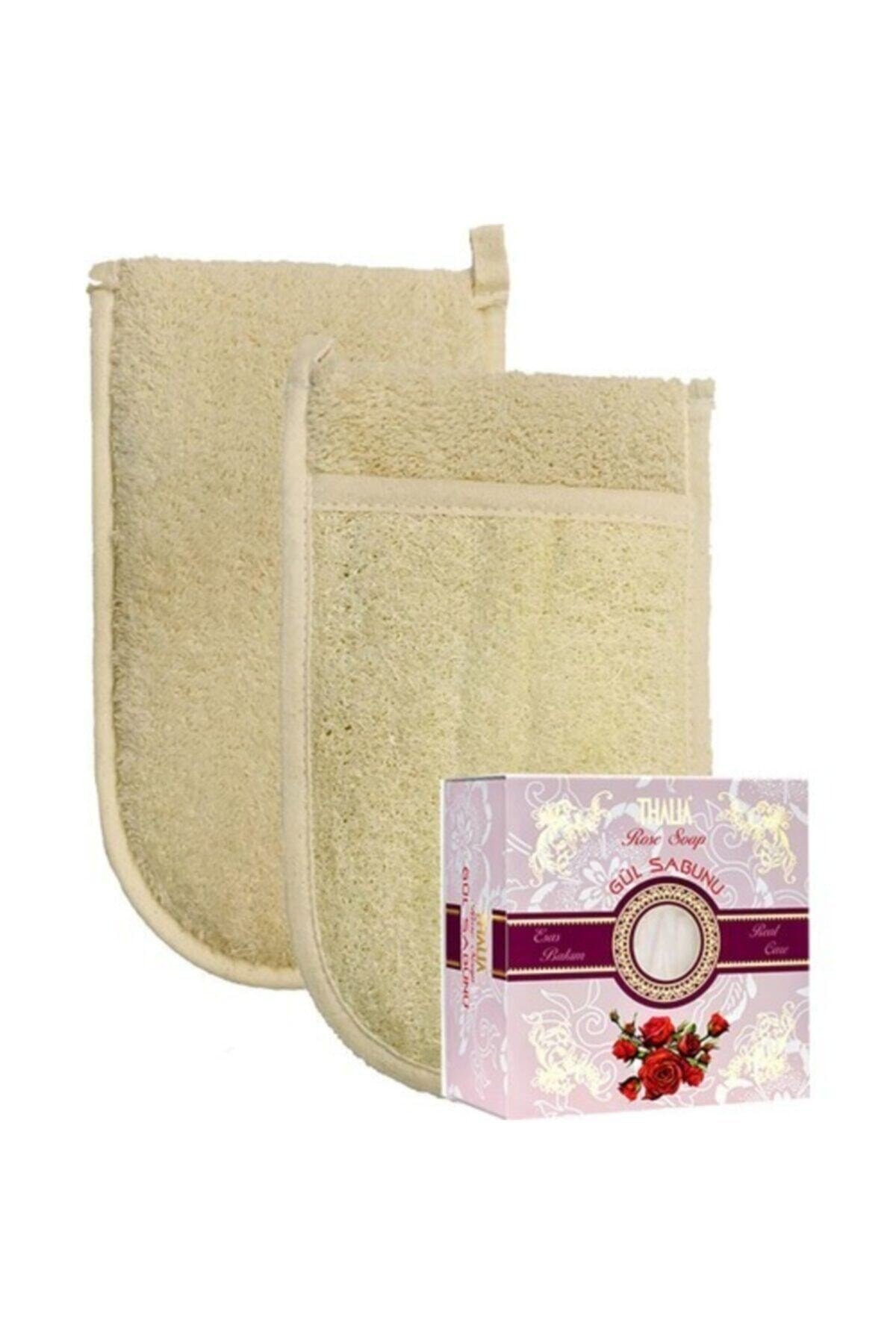 Kabak Lifi Kese Çift Taraflı El Geçmeli + Gül Sabunu Banyo Hamam Kesesi Spa Seti