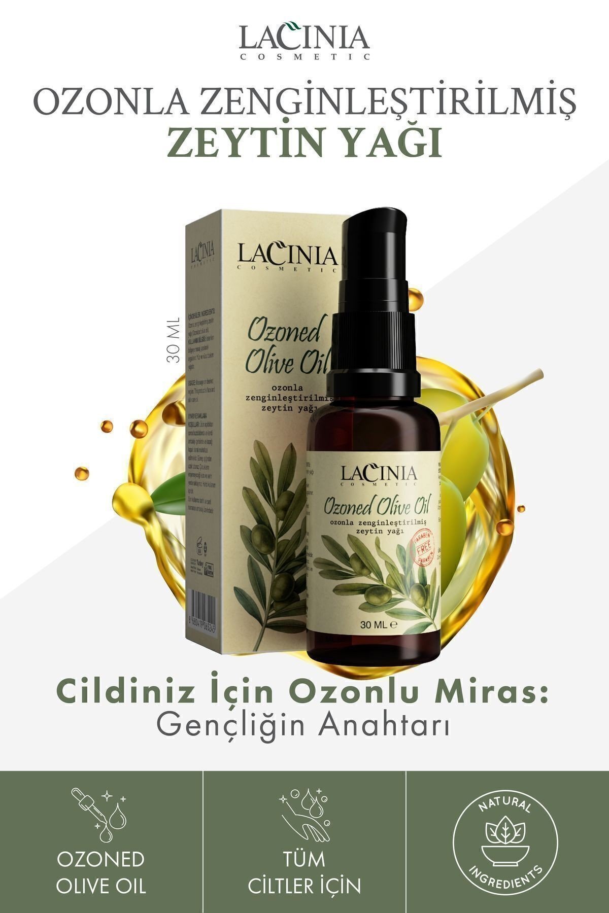 Ozonla Zenginleştirilmiş Zeytin Yağı 30 ml El Yüz Ve Vücut Bakımında Kullanıma Uygundur