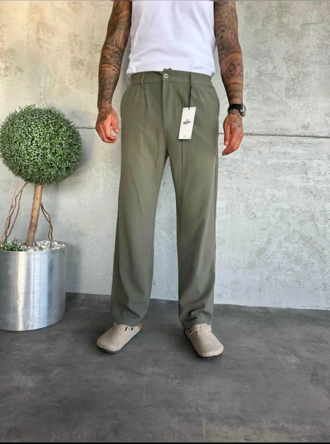 BAGGY KUMAŞ PANTOLON HAKİ