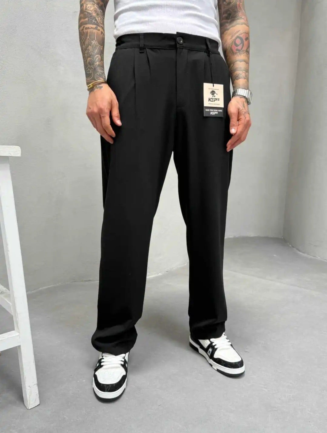 BAGGY KUMAŞ PANTOLON SİYAH