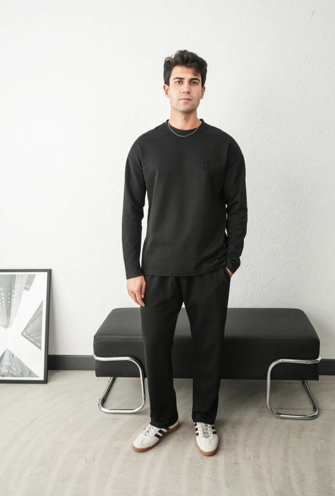 NOIR NAKIŞLI SWEAT SİYAH