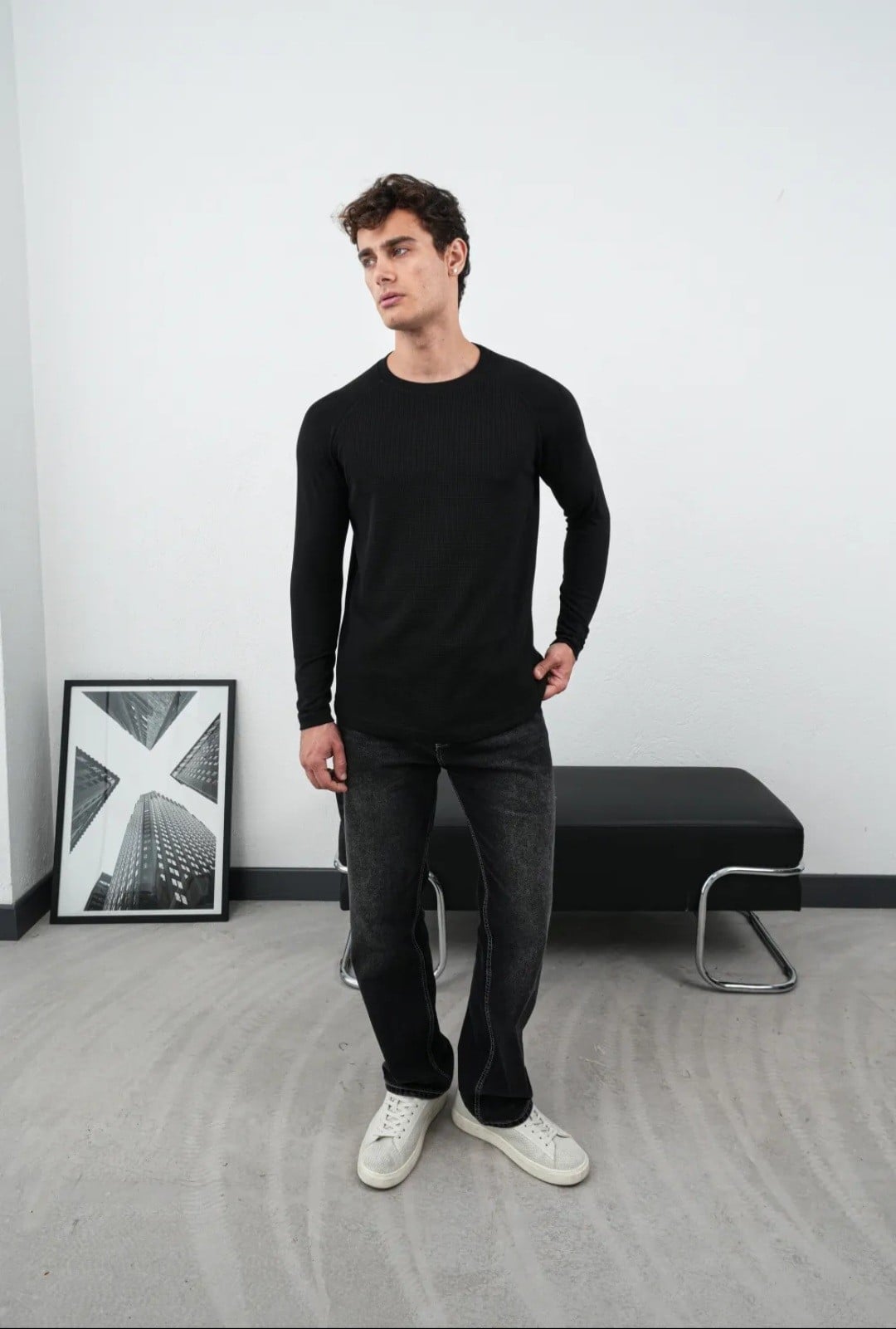 WAFFLE UZUN REGLAN KOLLU SWEAT