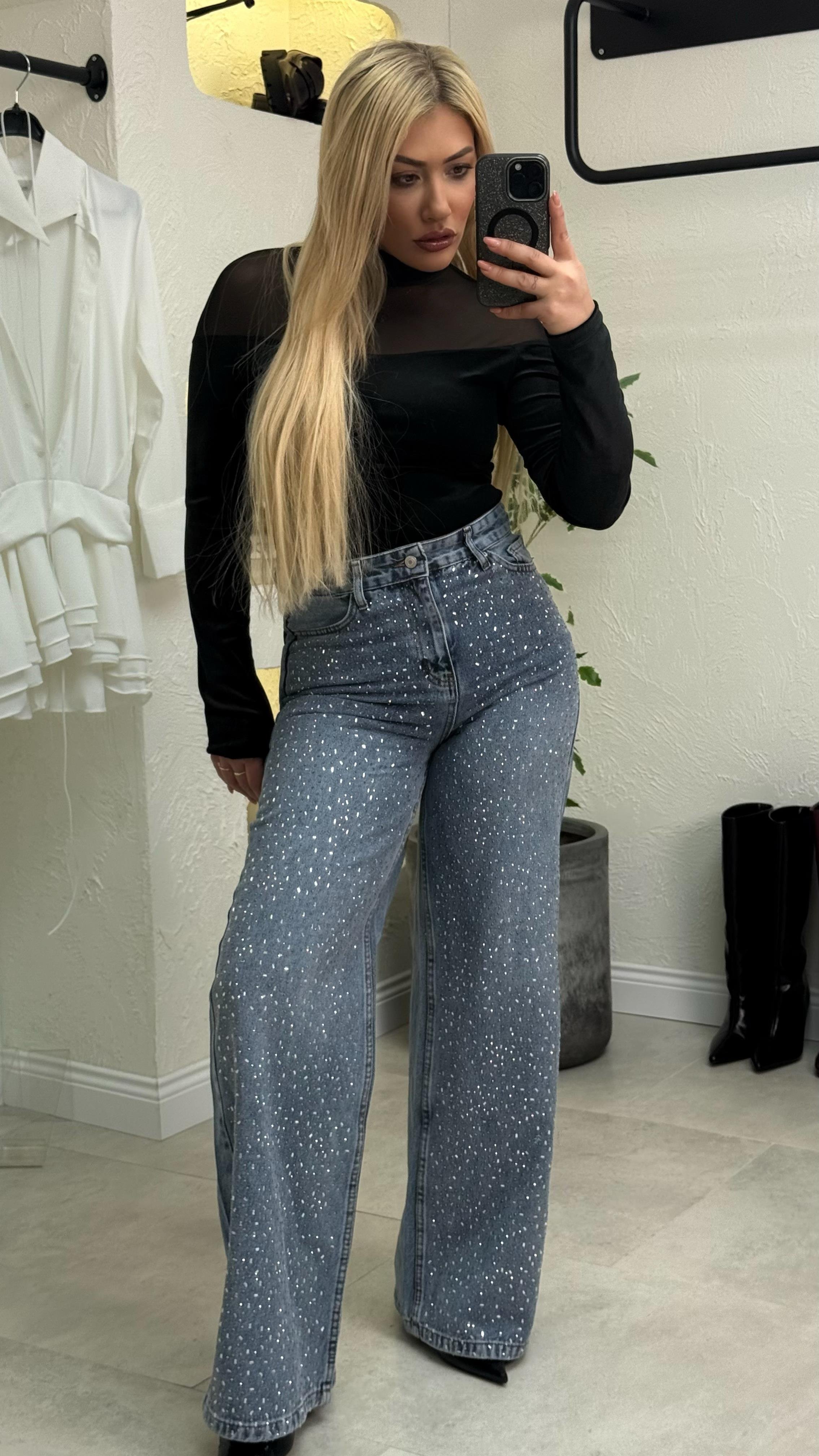 A.Mavi Taşlı Wide Leg Jean