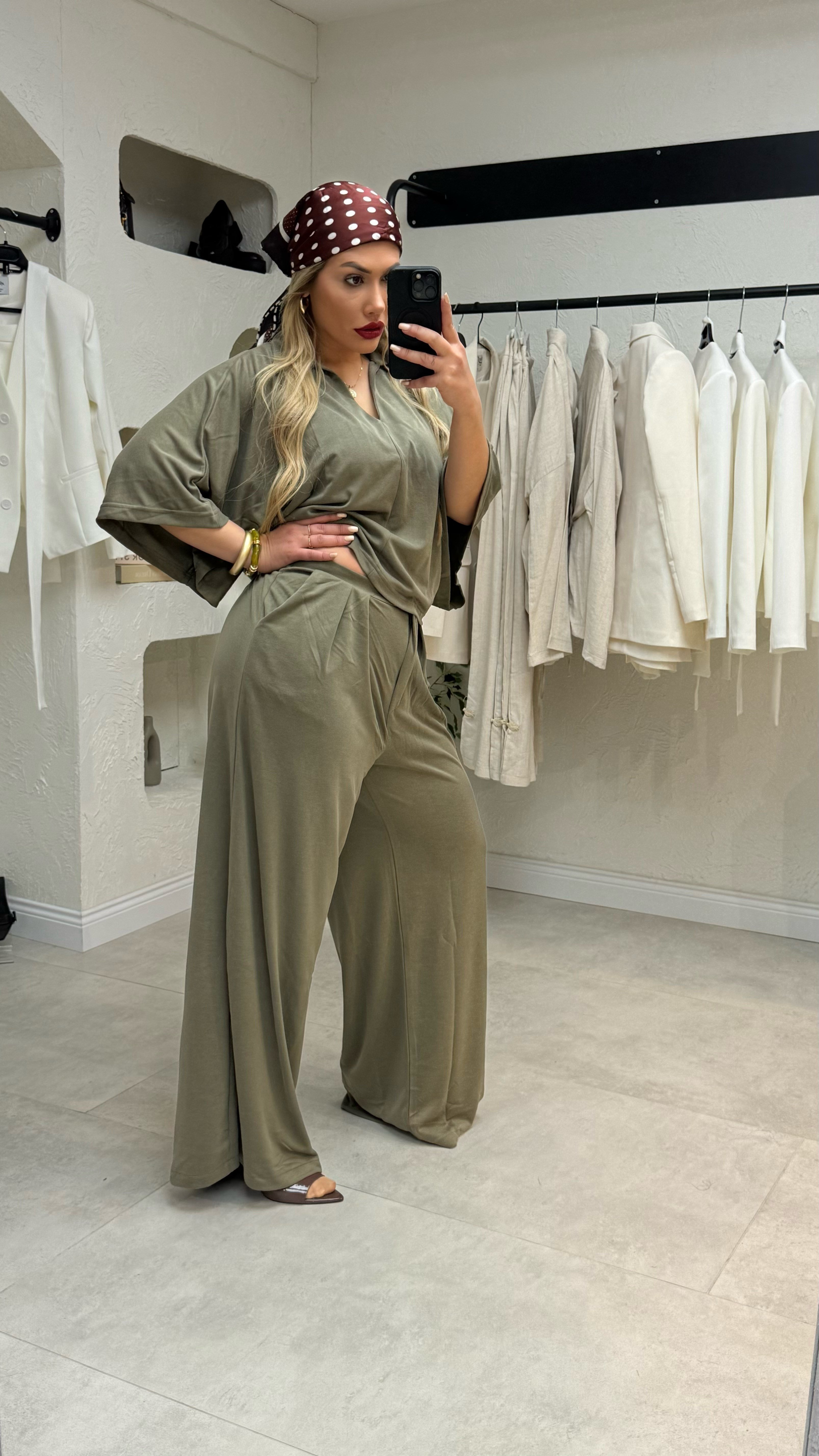 Yeşil Polo Yaka Bluz Pantolon Takım