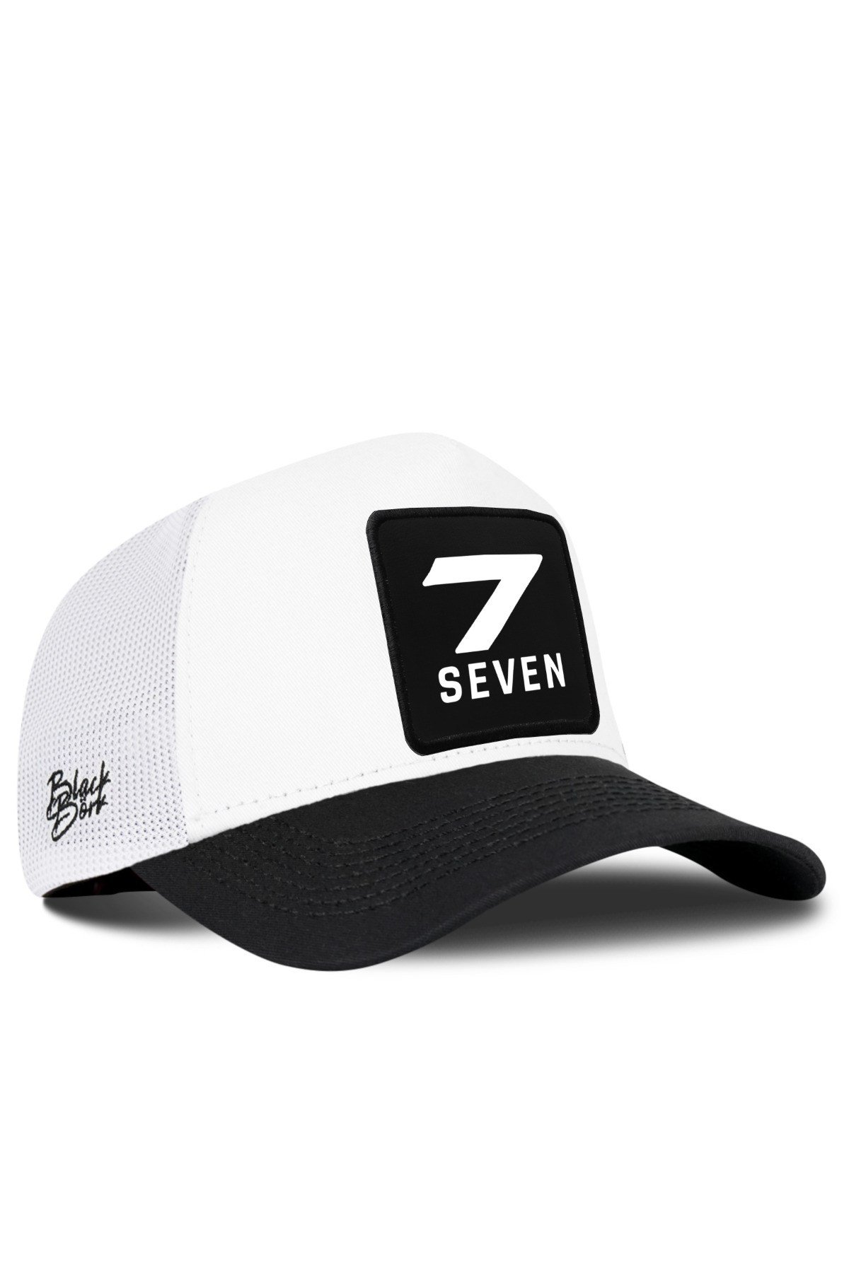 7 Numara Logolu Siyah-Beyaz Trucker Şapka