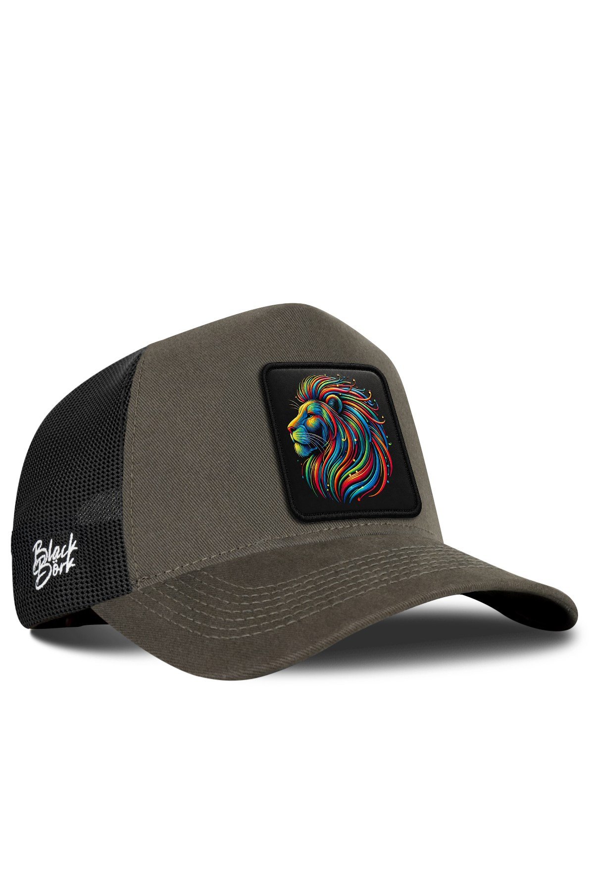 Aslan Logolu Haki-Siyah Trucker Şapka
