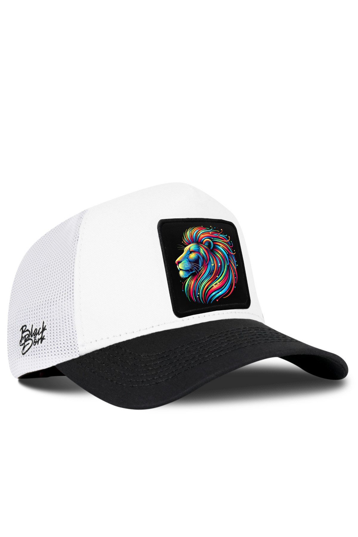 Aslan Logolu Siyah-Beyaz Trucker Şapka